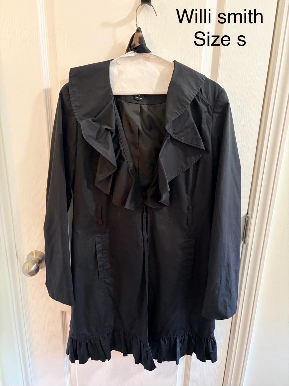 Willi Smith Black Ruffle-Trim Trench Coat